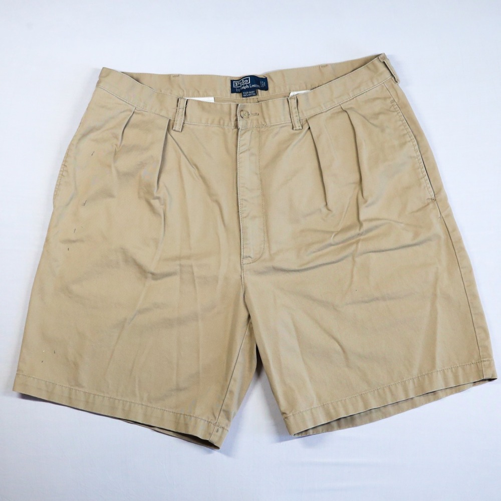 Polo Ralph Lauren Tyler Shorts Mens 40 Tan Khaki Pleated Chino Cotton Classic